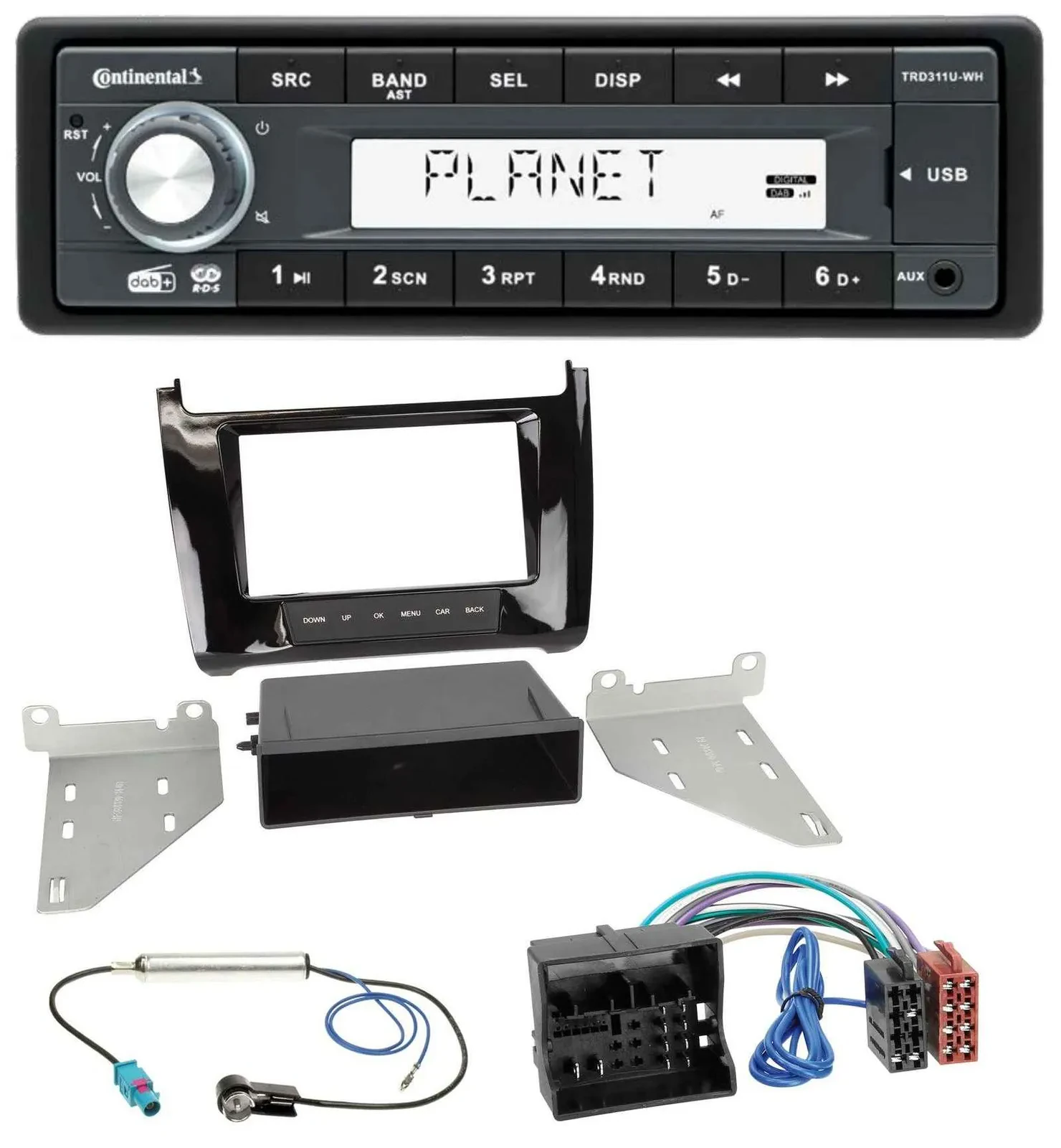 Continental MP3 AUX USB DAB 1DIN Autoradio für VW Polo (ab 14) - piano-schwarz