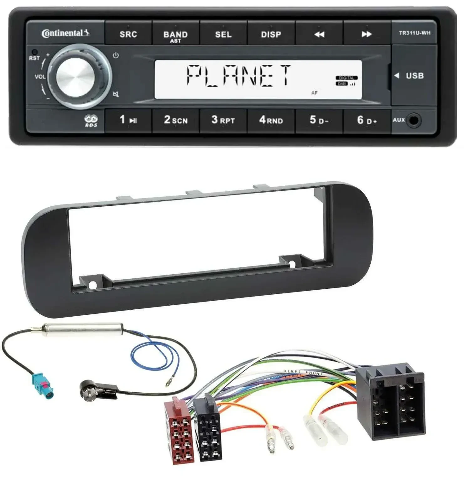 Автомагнитола для Fiat Panda Continental 1-DIN, USB, MP3, AUX, черный