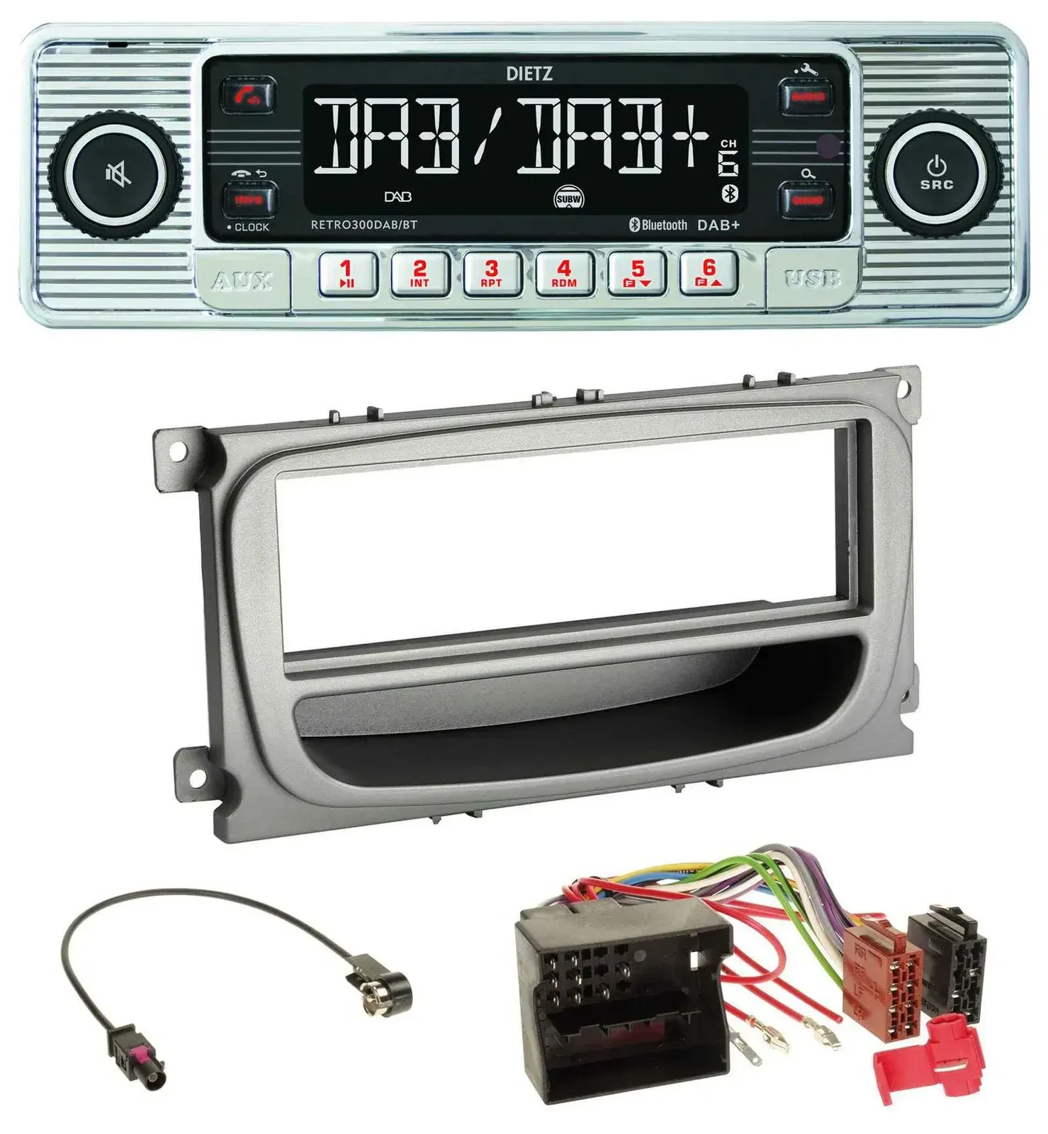 Автомагнитола Dietz Bluetooth MP3 DAB USB для Ford Mondeo/S-Max 2007–2014 серебристая