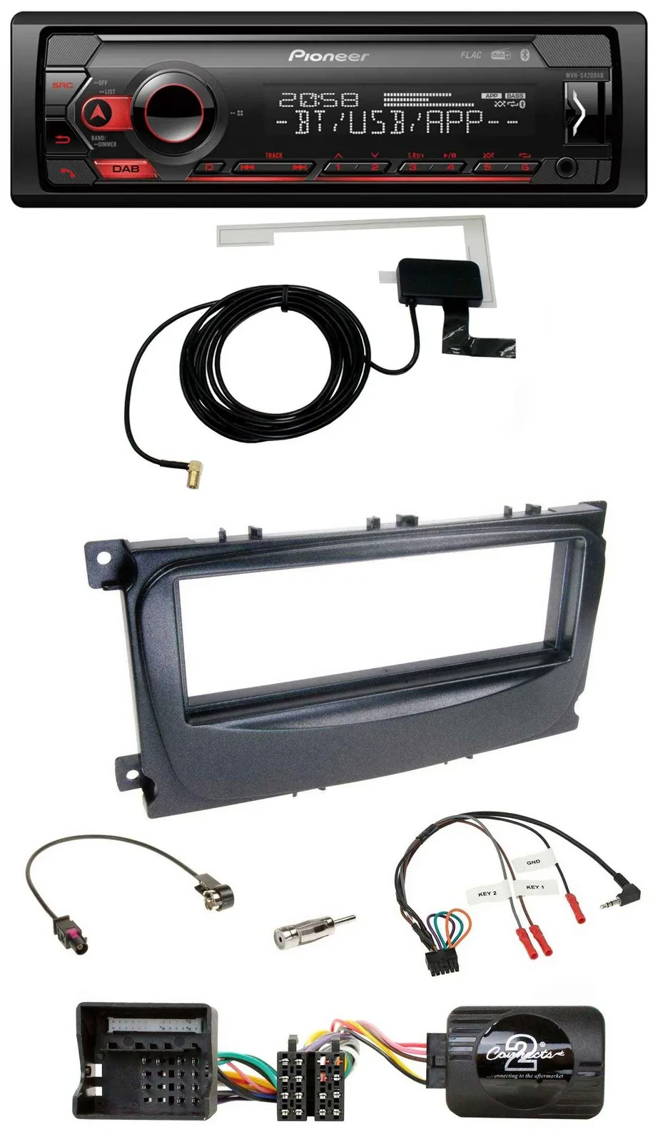 Автомагнитола Pioneer DAB, USB, Bluetooth, для Ford S-Max/Mondeo 2007–2014, черная, поддержка кнопок на руле