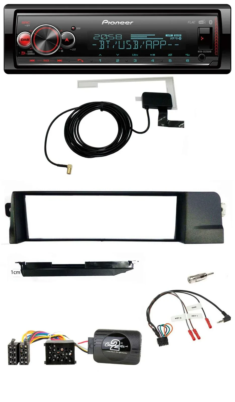 Автомагнитола для BMW 3 Series E46 1998–2007 Pioneer Bluetooth, DAB, USB, поддержка кнопок на руле (Rundpin)