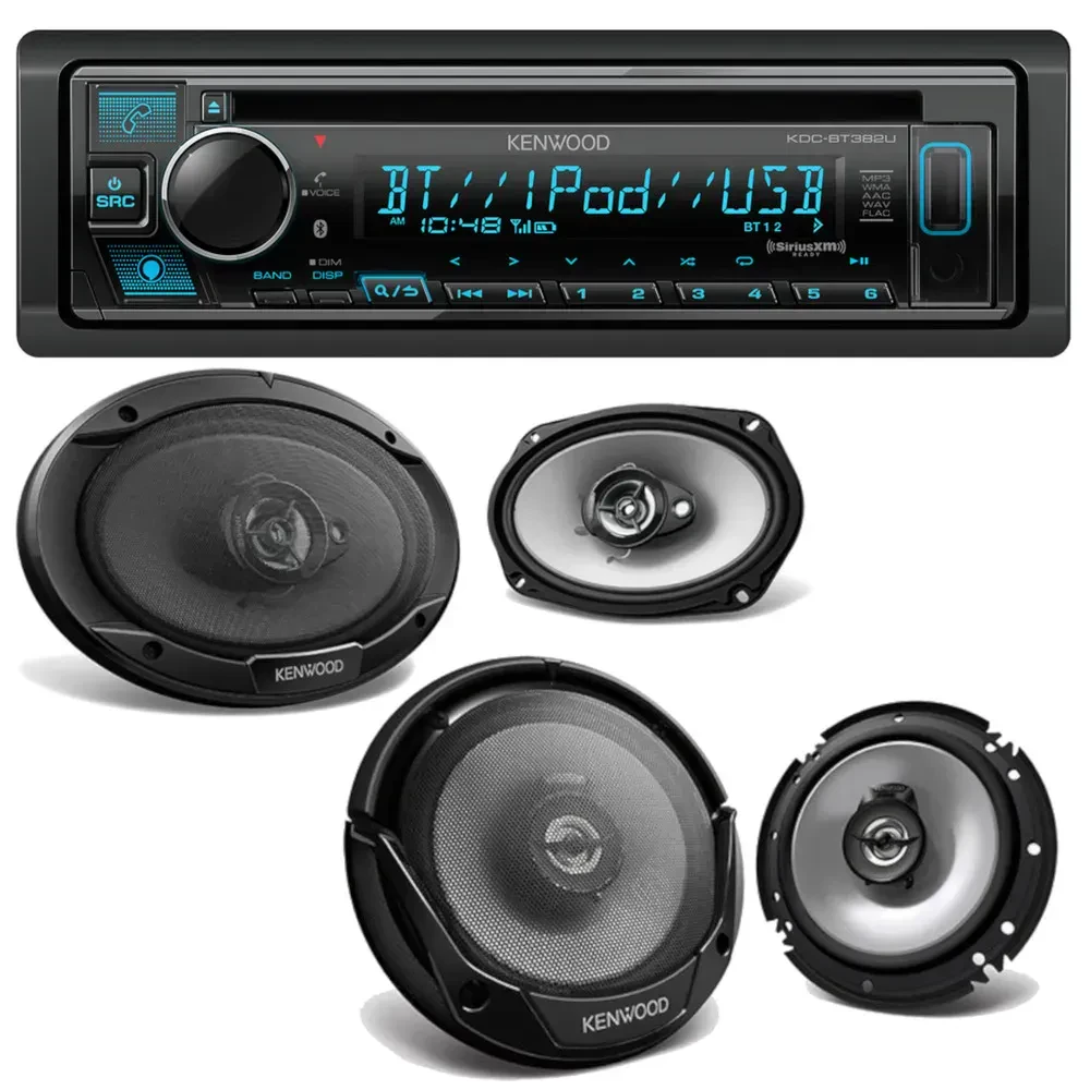 Автомагнитола Kenwood KDC-BT382U + KFC-1666S + KFC-6966S 1-DIN, CD, Bluetooth, коаксиальные динамики 6.5" и 6x9" (набор)