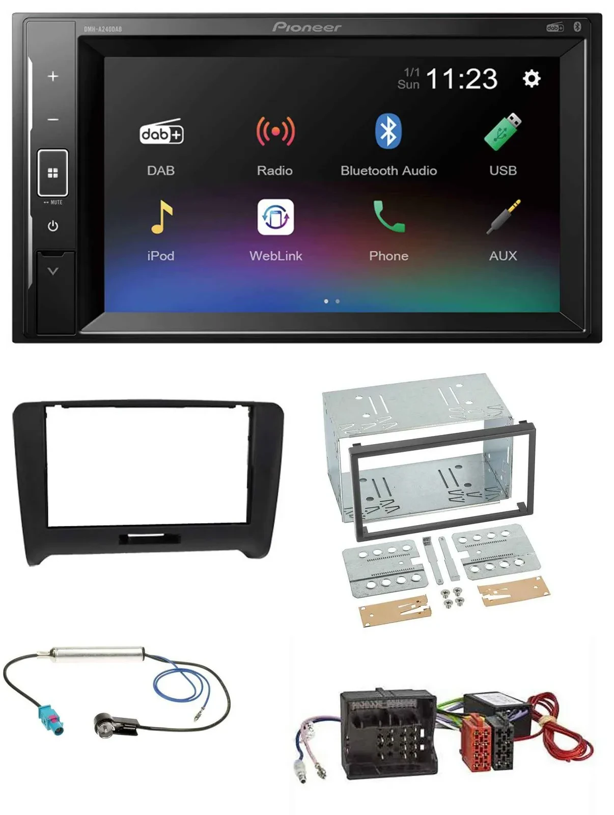 Автомагнитола для Audi TT (2006–2014) Pioneer 2-DIN, DAB, Bluetooth, USB, MP3, для активной акустической системы