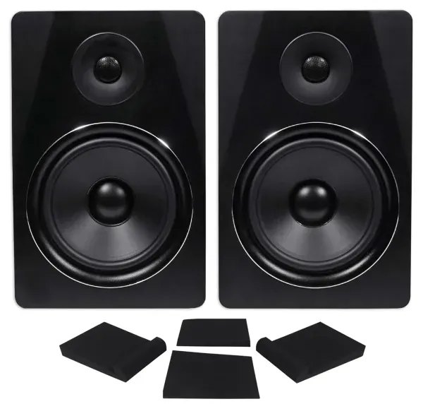 Pair Rockville APM8B 8" 2-Way 500 Watt Powered USB Studio Monitor Speakers+Pads