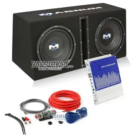 Magnum MB210SP 1200W 10" Loaded Sub Enclosure w/ Mono Amp + 8 Gauge Amp Kit