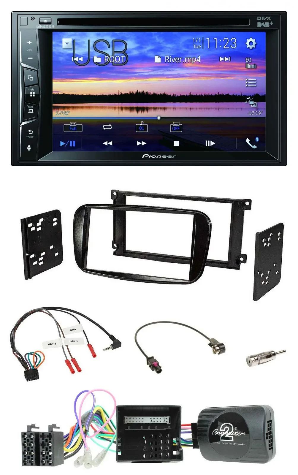 Pioneer Bluetooth 2DIN USB DVD DAB Lenkrad Autoradio für Ford Mondeo S-Max glänz