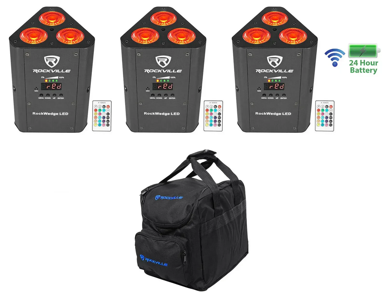 Светодиодный прибор Rockville RockWedge LED с чехлом (3 штуки)