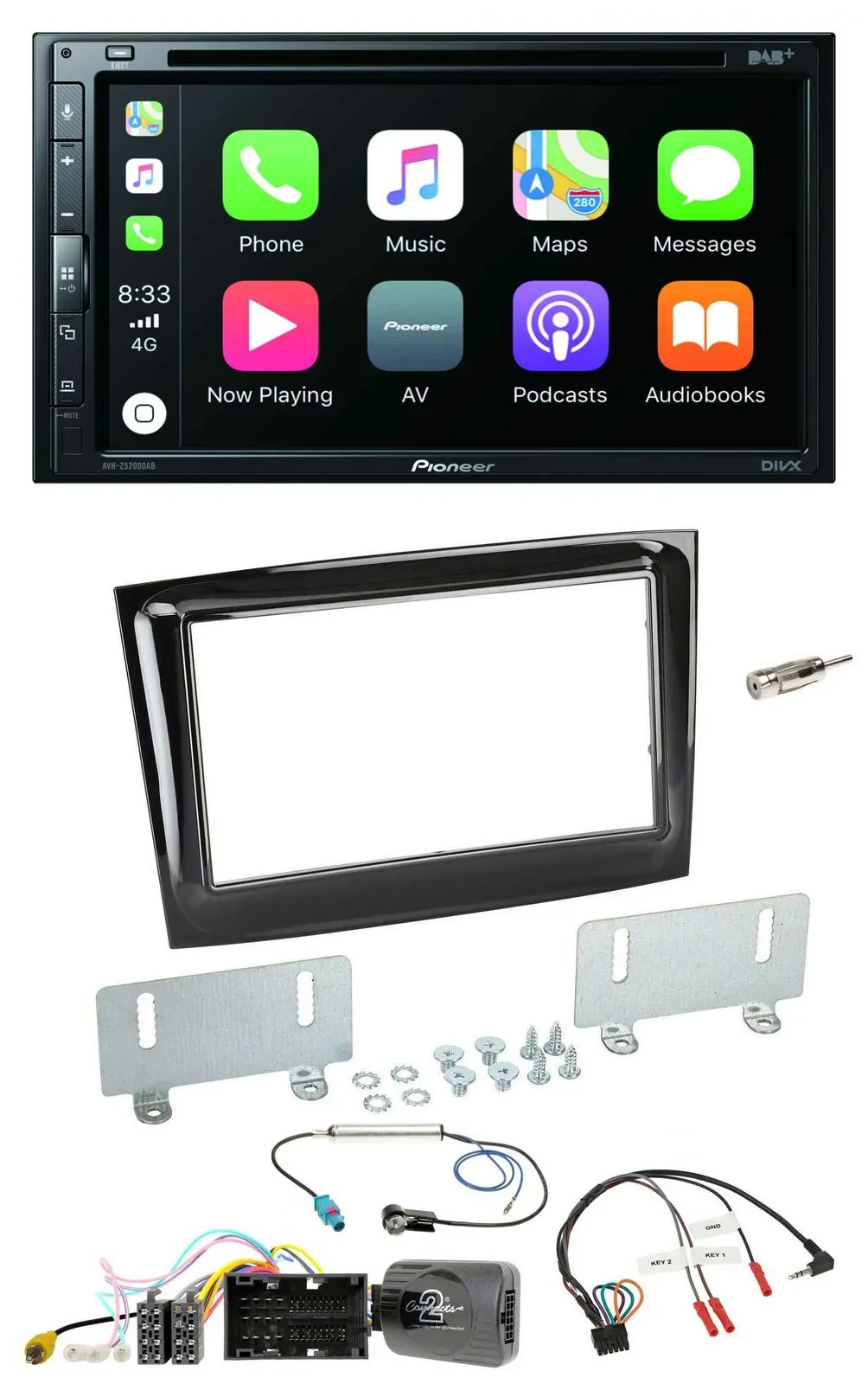 Pioneer DVD 2DIN Lenkrad DAB Bluetooth USB Autoradio für Fiat Doblo ab 15 piano