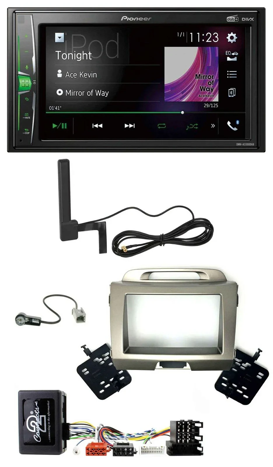 Автомагнитола для Kia Sportage 3 (2010–2015) Pioneer 2DIN Bluetooth DAB MP3 с навигацией с поддержкой кнопок на руле