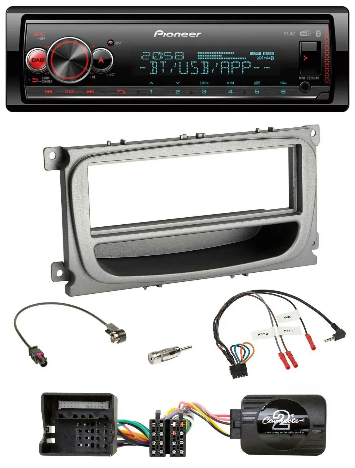 Автомагнитола для Ford Mondeo/S-Max (с 2007) Pioneer Bluetooth, USB, DAB, серебристая