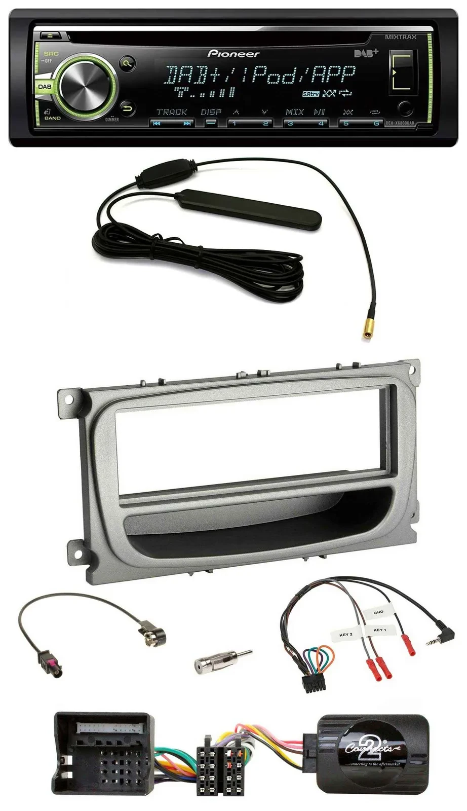 Автомагнитола для Ford Mondeo/S‑Max (с 2007) Pioneer MP3 USB CD DAB, поддержка управления на руле, серебристая