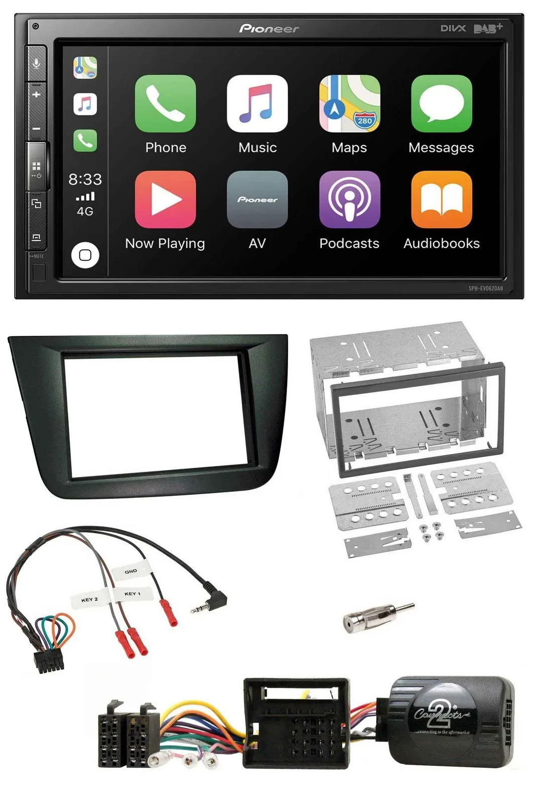 Pioneer USB Lenkrad DAB 2DIN Bluetooth Autoradio für Seat Altea Toledo schwarz