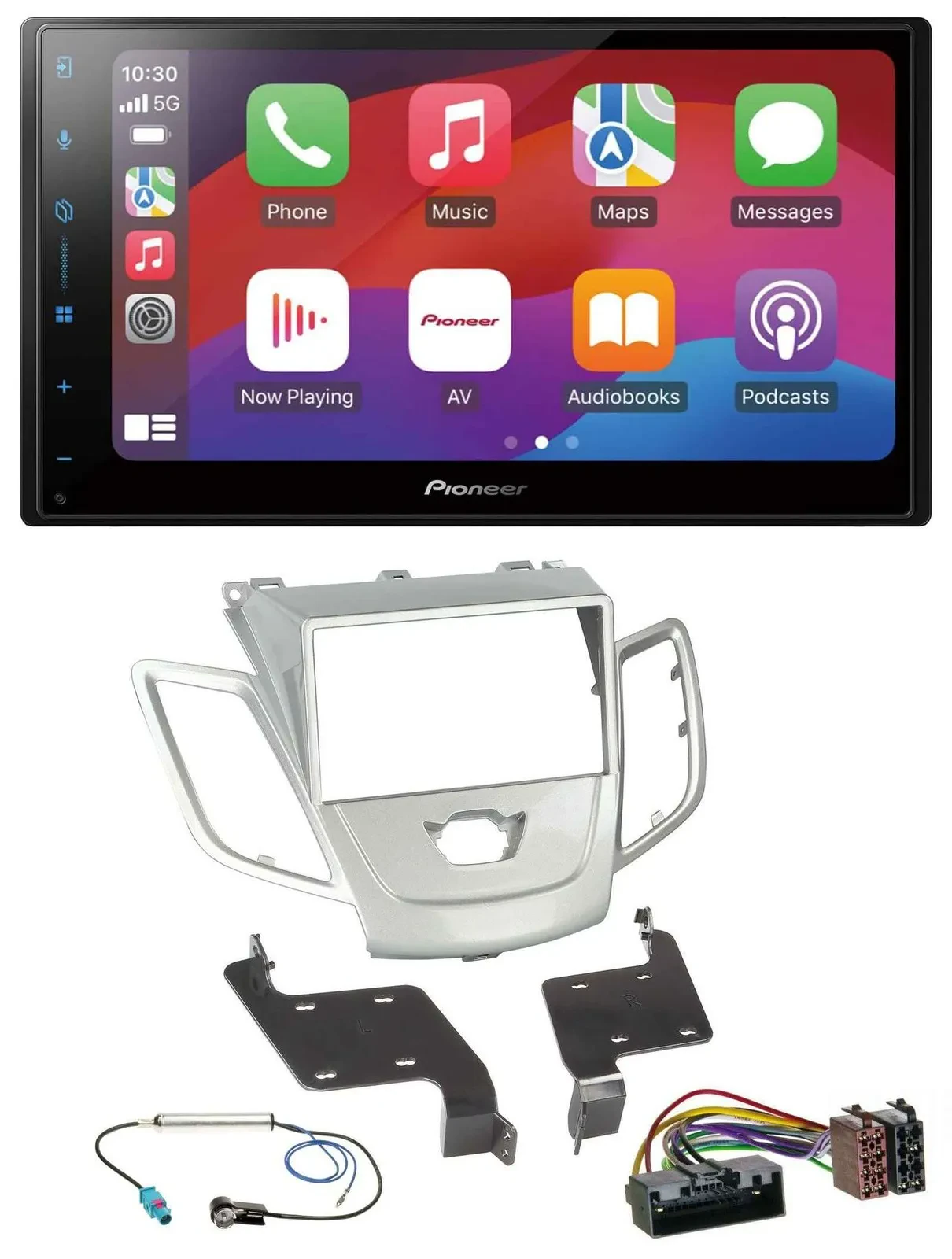 Автомагнитола Pioneer 2 DIN, DAB, USB, MP3, Bluetooth, для Ford Fiesta 2010–2017, серебристая