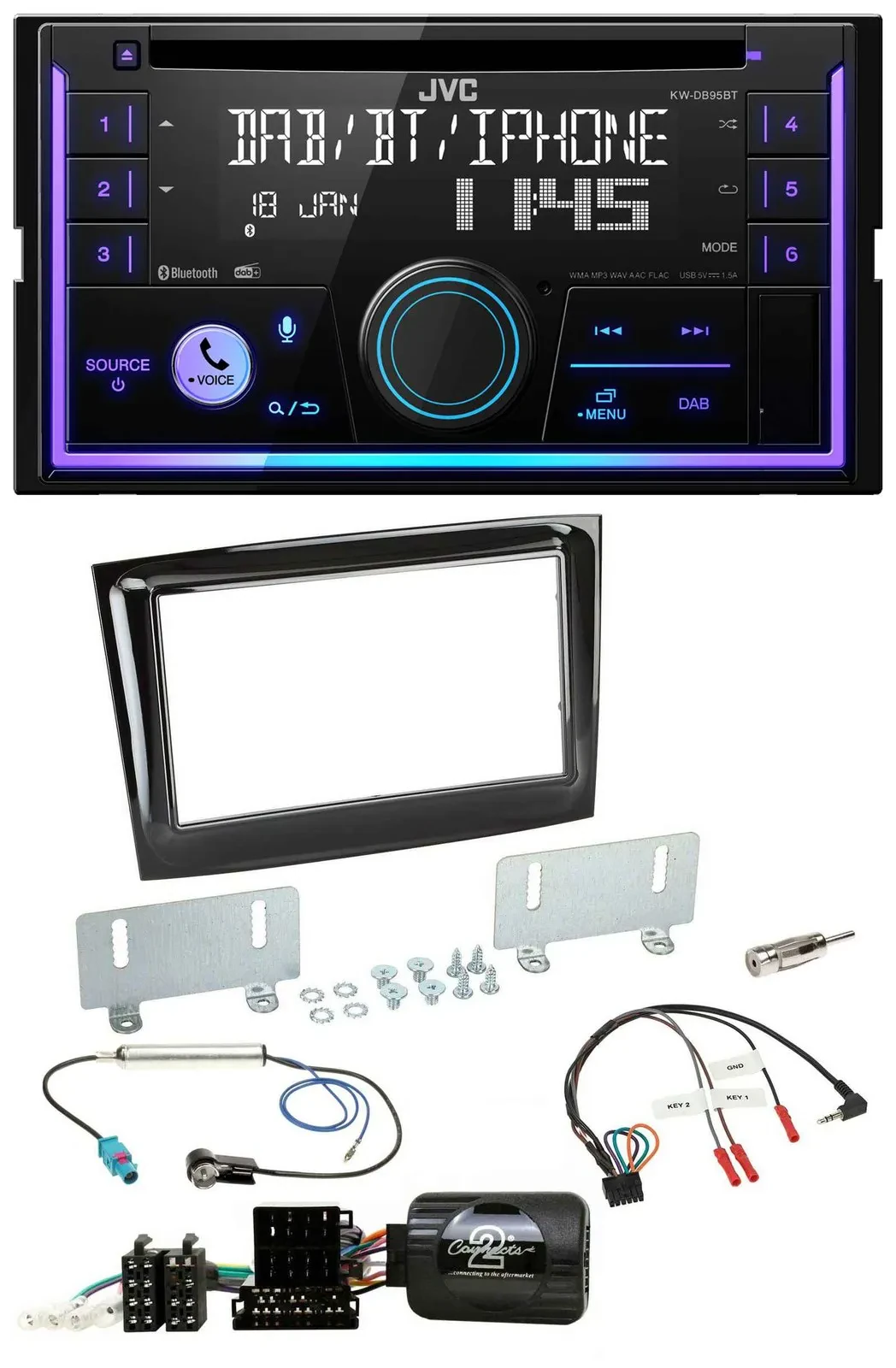 JVC Lenkrad USB 2DIN DAB Bluetooth CD Autoradio für Fiat Doblo VDO ab 2015 piano