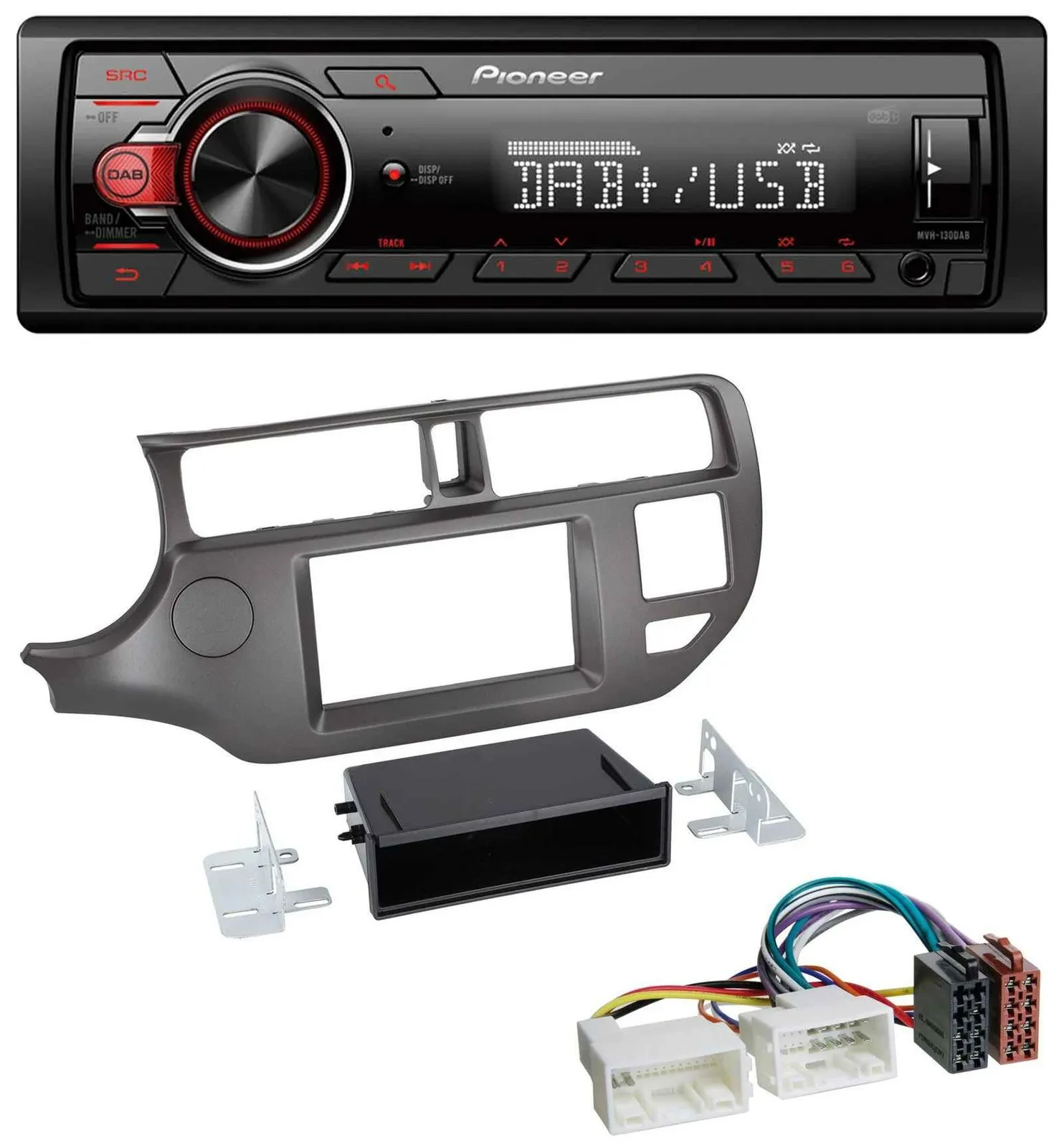 Pioneer MP3 1DIN DAB USB AUX Autoradio für Kia Rio UB 2011-2014 anthrazit