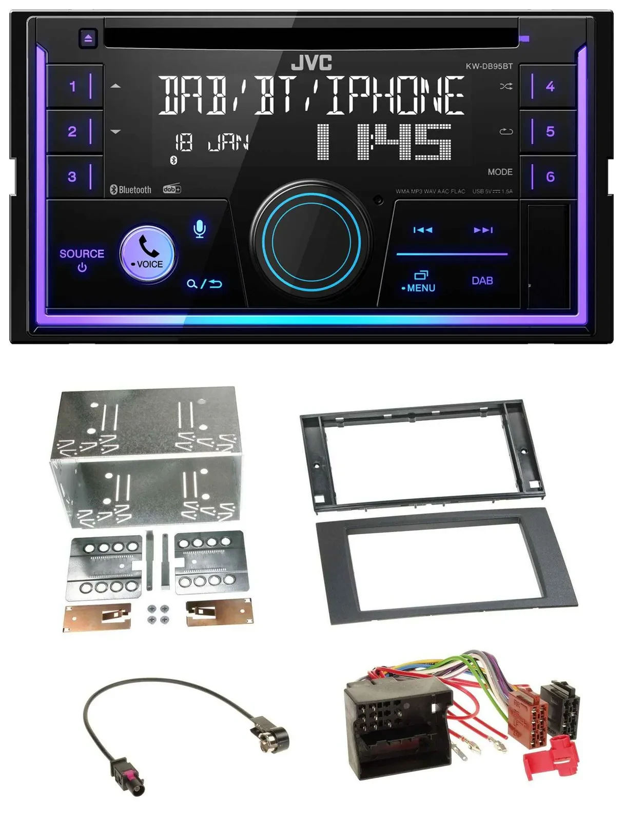 JVC MP3 USB 2DIN DAB Bluetooth CD Autoradio für Ford Focus Fiesta 04-08 schwarz