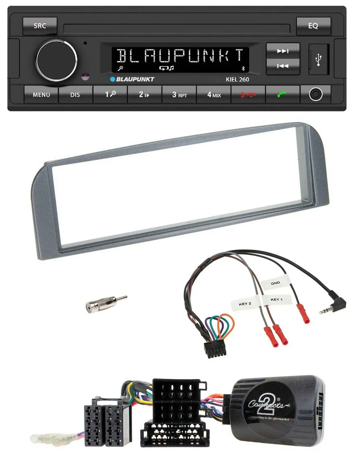 Автомагнитола для Alfa Romeo 147/GT (2007–2010) Blaupunkt USB, DAB, Bluetooth, поддержка управления с руля, антрацит