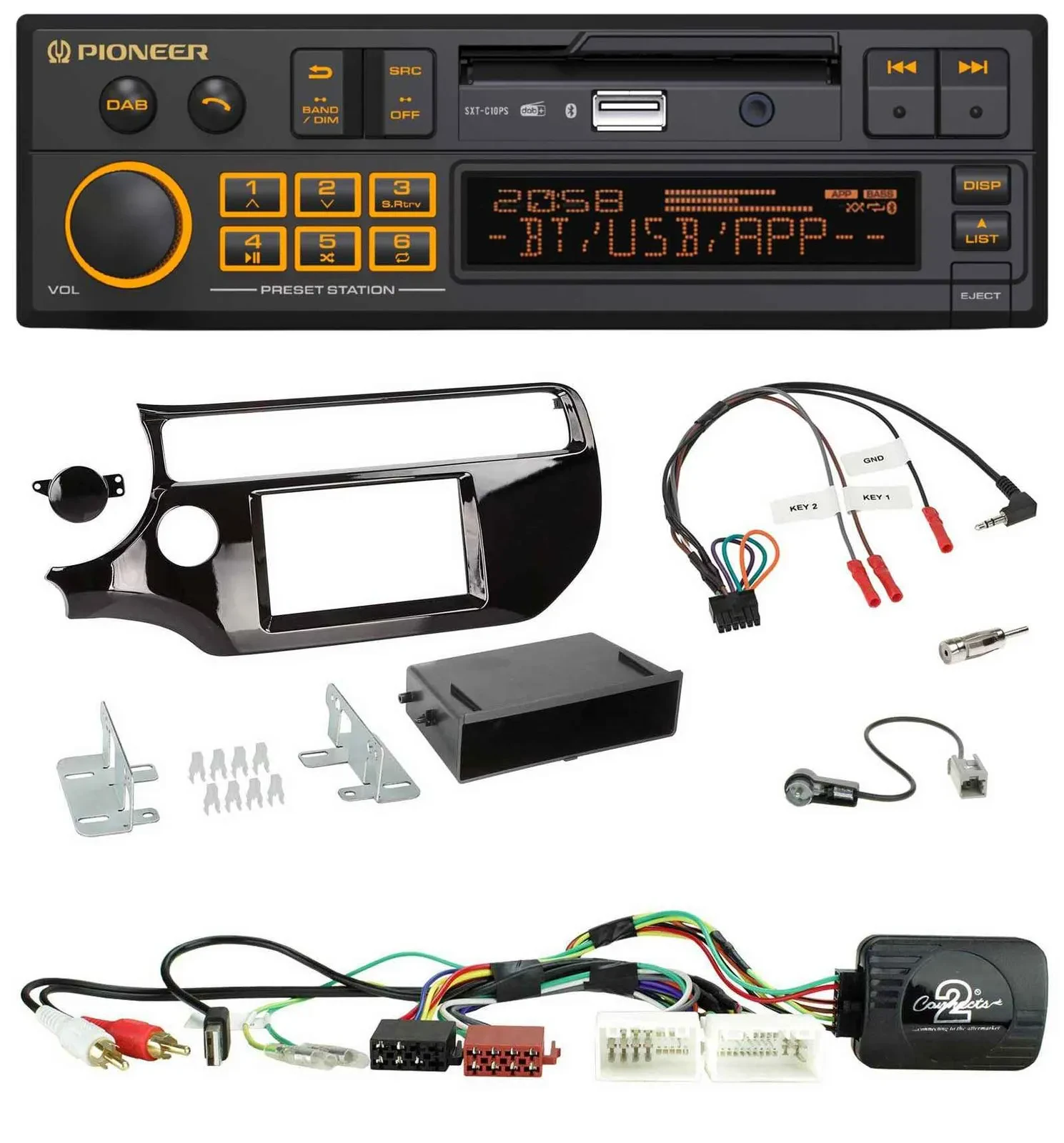 Автомагнитола для Kia Rio UB (с 03/2015) Pioneer DAB, USB, Bluetooth, поддержка управления на руле, черный (piano black)