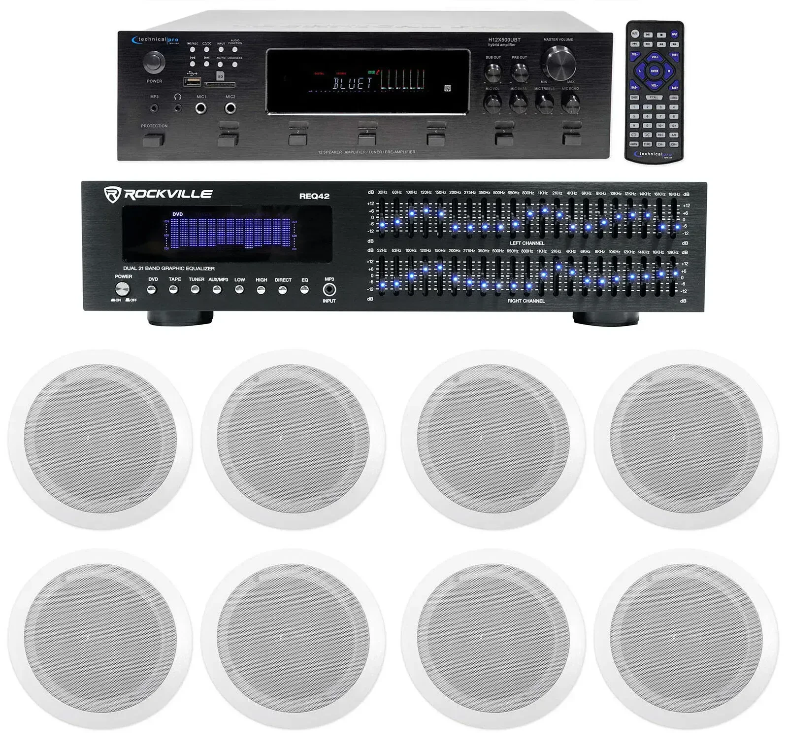 Technical Pro 6000w 6) Zone, Home Theater Bluetooth Receiver+8) 6.5" Speakers+EQ