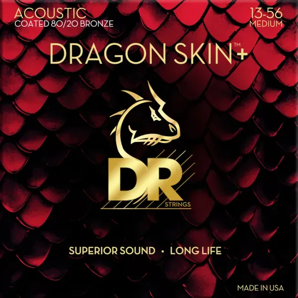 Струны для акустической гитары DR Strings DA8-13 Dragon Skin+ Coated 80/20 Bronze 13-56