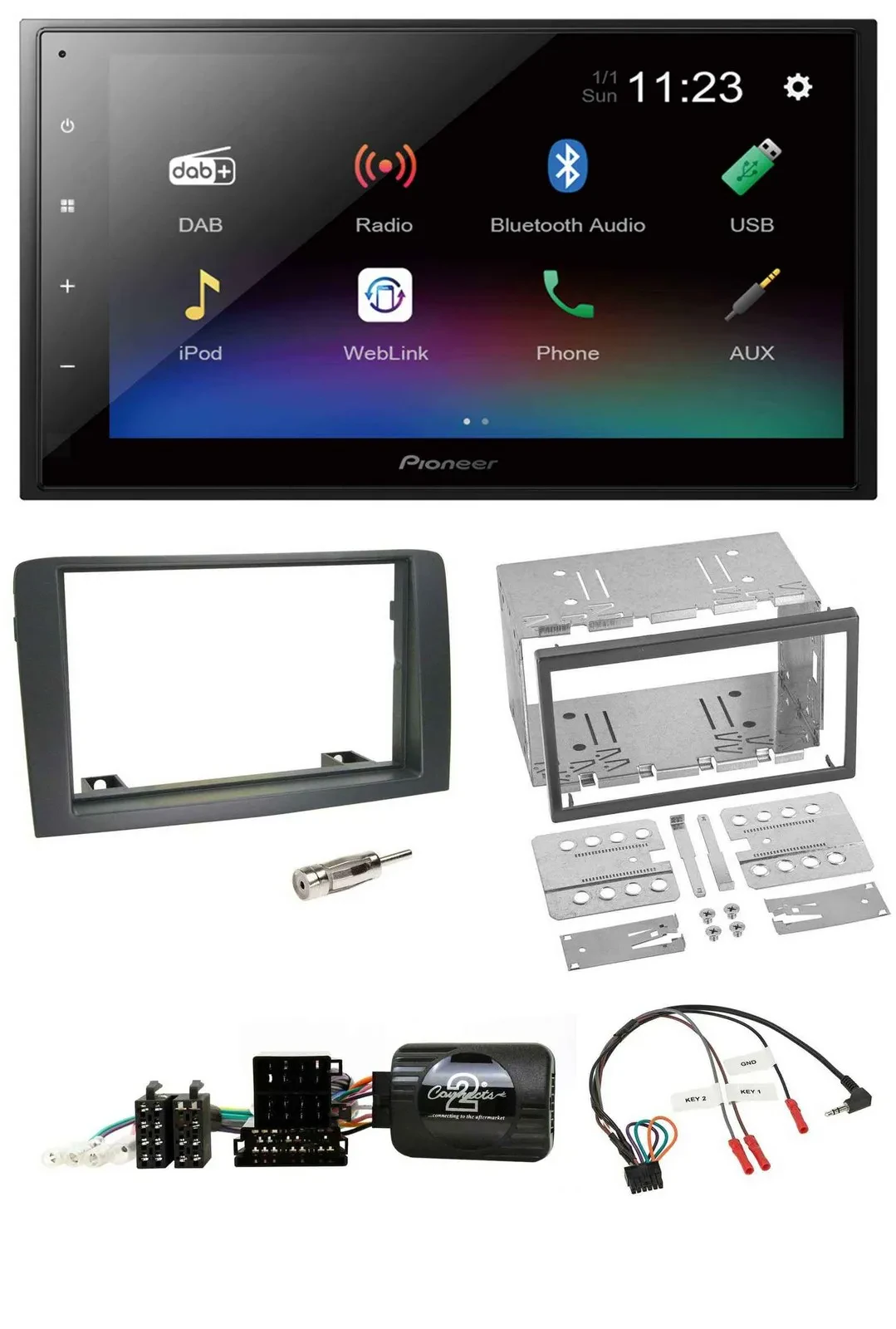 Pioneer USB Bluetooth DAB 2DIN Lenkrad Autoradio für Fiat Idea 2006-2012 grau