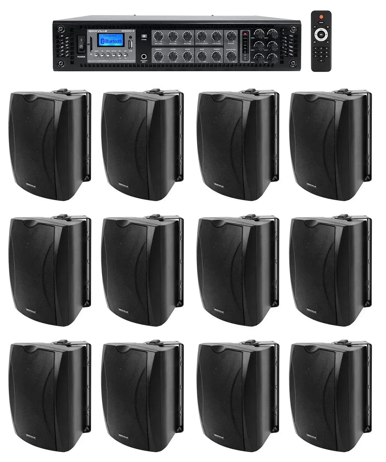 Настенная акустика Rockville RCS350-6+(12) WET-6B Black с усилителем (12 штук)