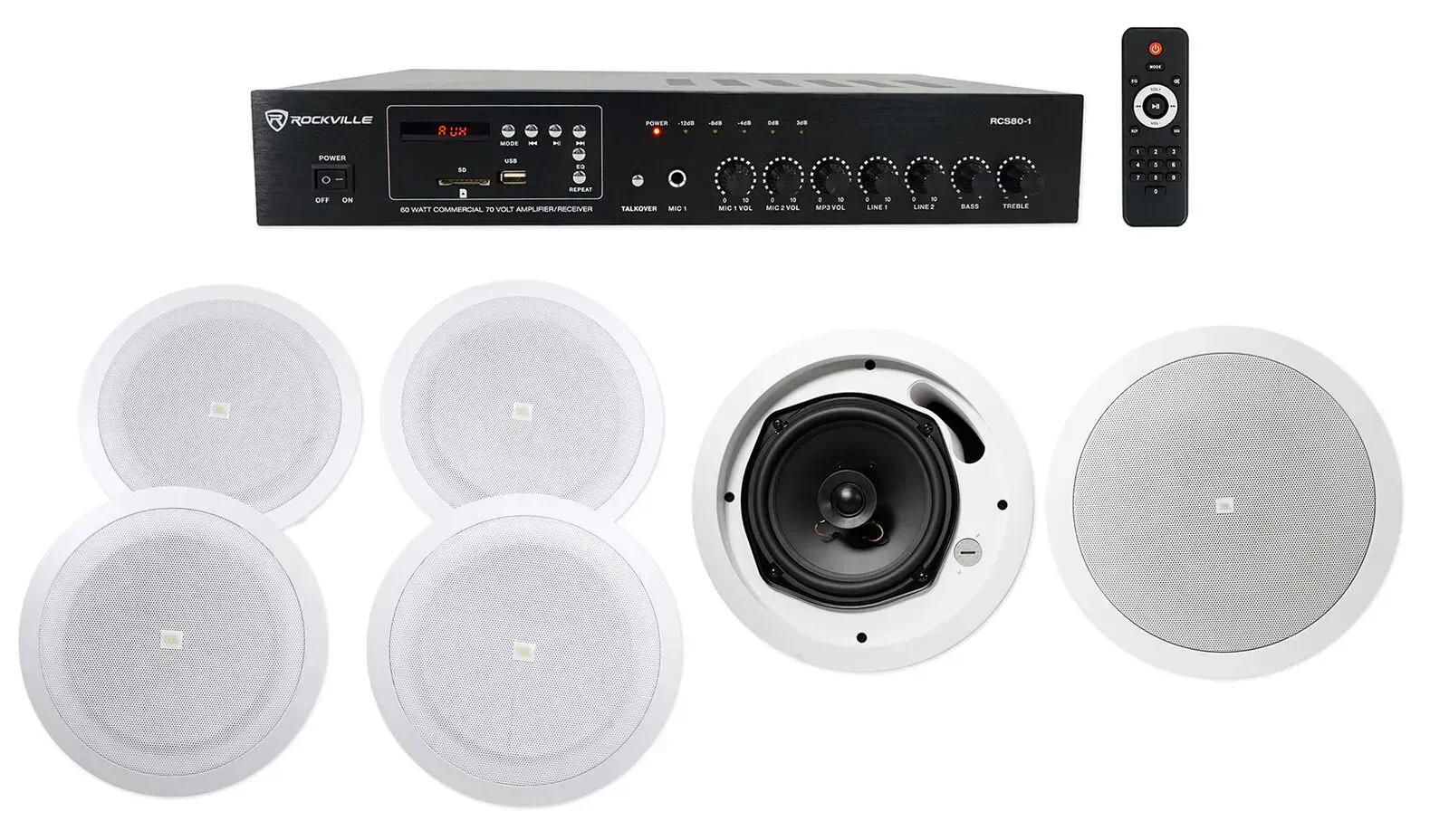 Трансляционный усилитель Rockville RCS80-1 Black с потолочной акустикой