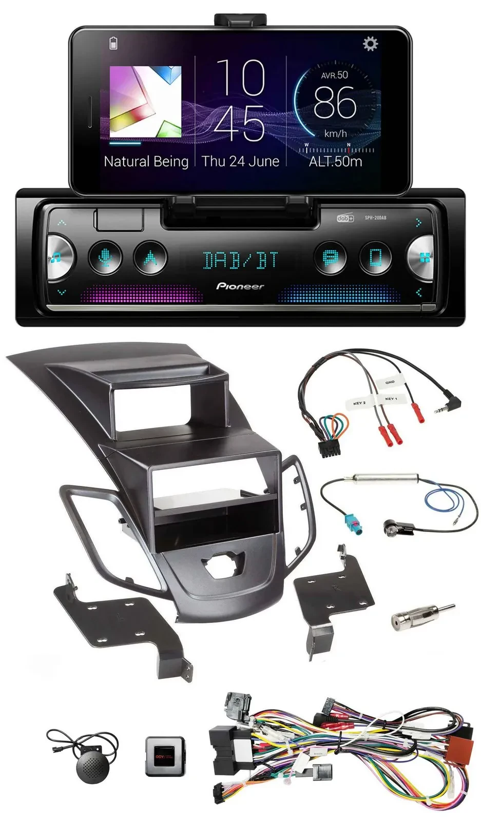 Pioneer USB Lenkrad Bluetooth DAB Autoradio für Ford Fiesta 08-10 Display schwar