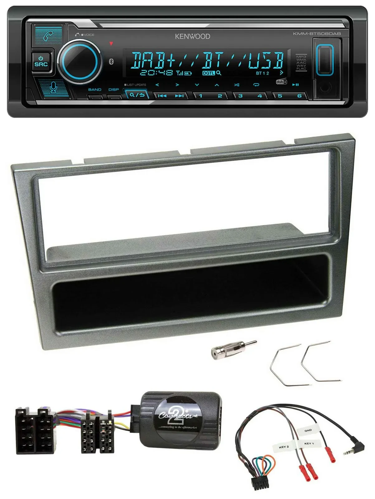 Kenwood Bluetooth Lenkrad DAB USB Autoradio für Opel Corsa C 00-04 aluminium