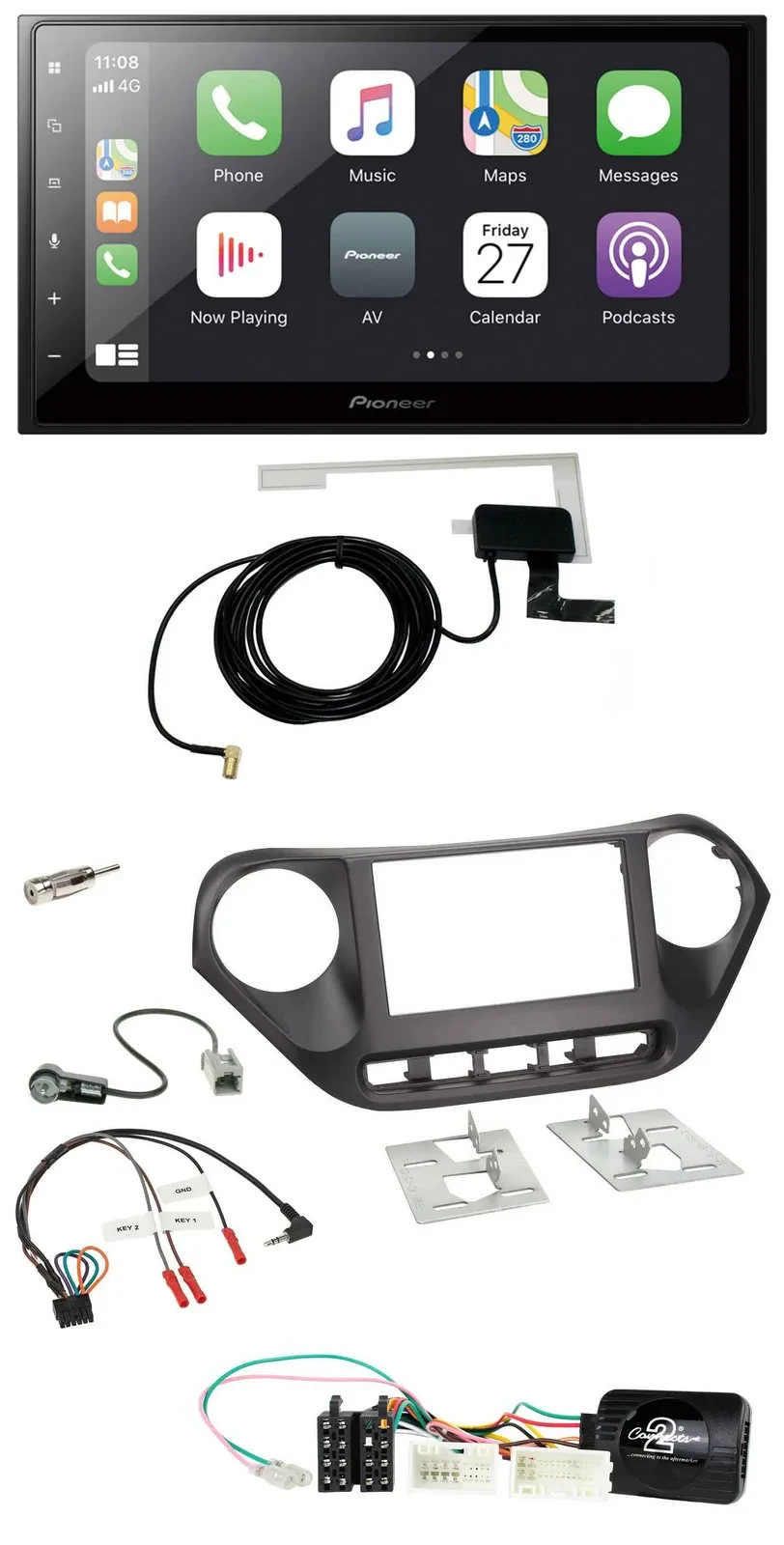 Pioneer USB Lenkrad 2DIN Bluetooth DAB Autoradio für Hyundai i10 ab 2014