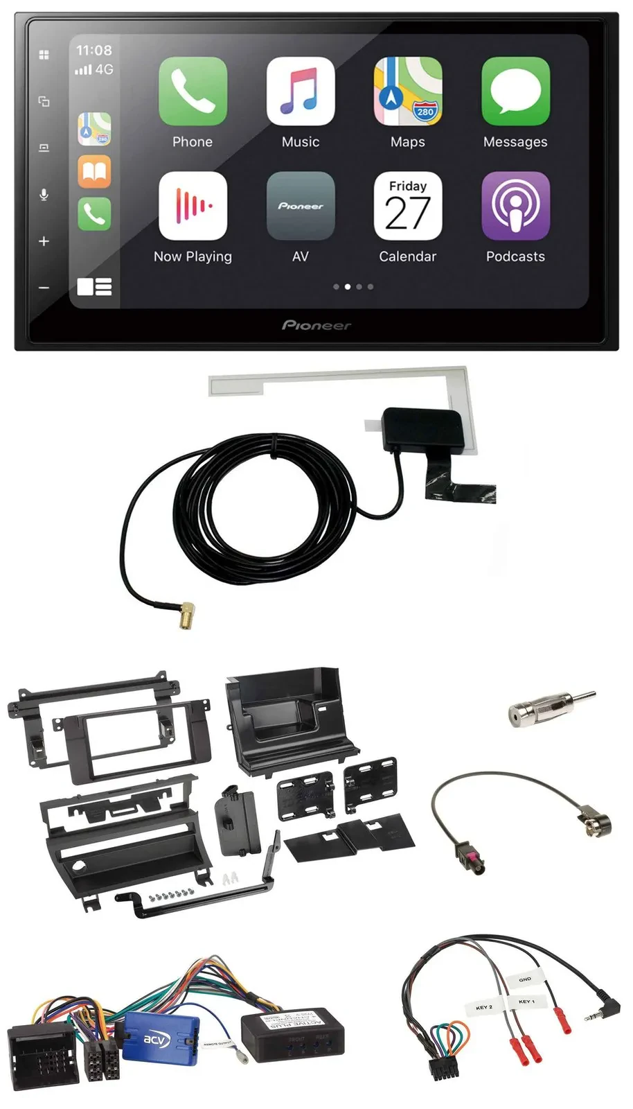 Pioneer USB Lenkrad 2DIN Bluetooth DAB Autoradio für BMW 3er E46 02-06 1 Schalte