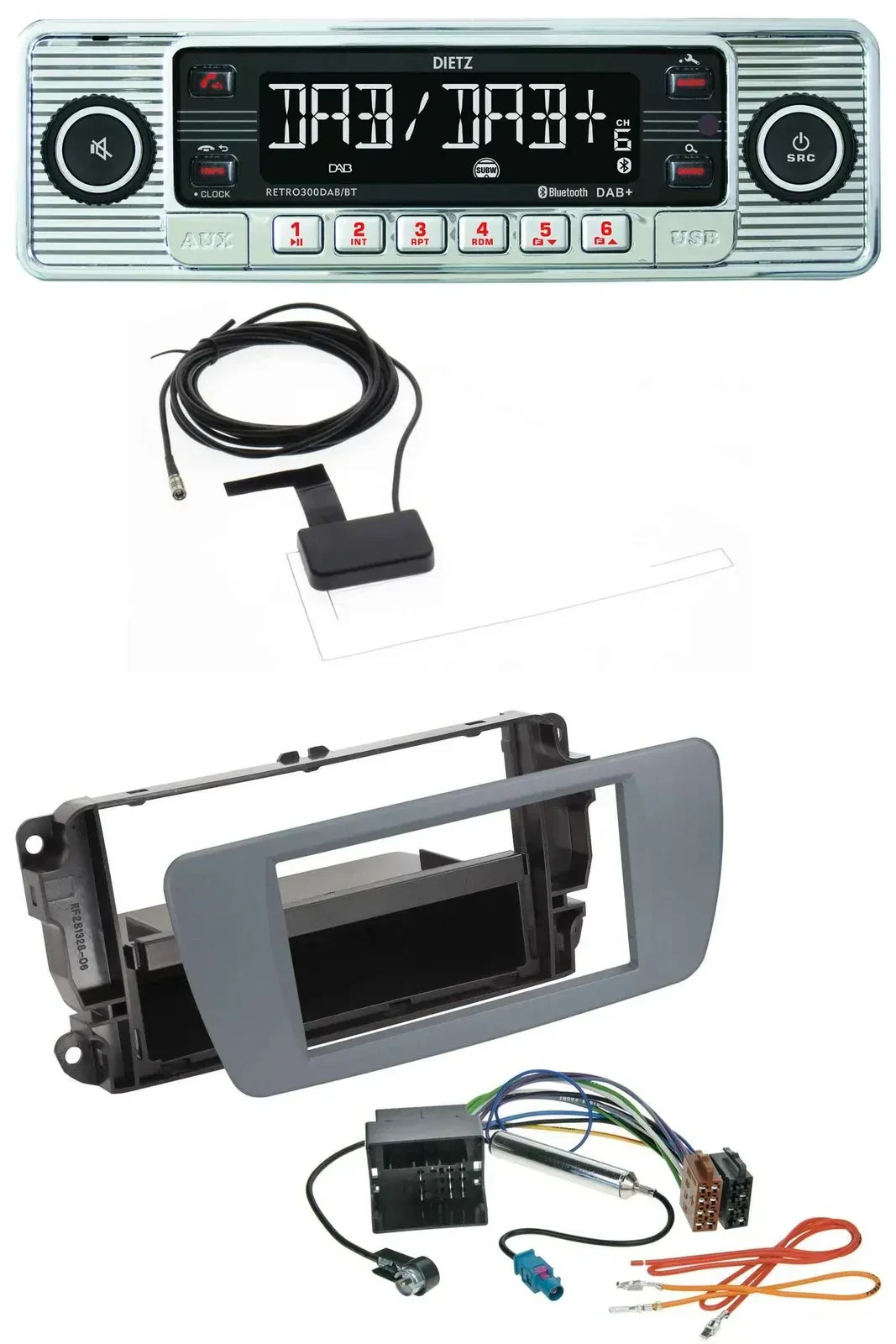 Dietz Bluetooth USB MP3 DAB Autoradio für Seat Ibiza (ab 08) conemaragrau