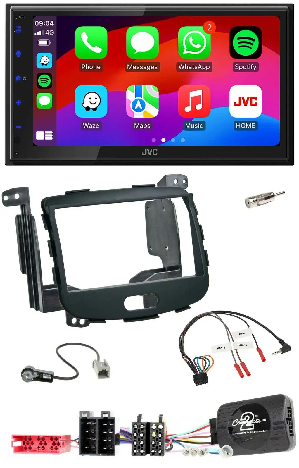 Автомагнитола для Hyundai i10 (2009–2013) JVC 2DIN, Bluetooth, USB, DAB, поддержка кнопок на руле, резиновое покрытие (Rubber Touch)