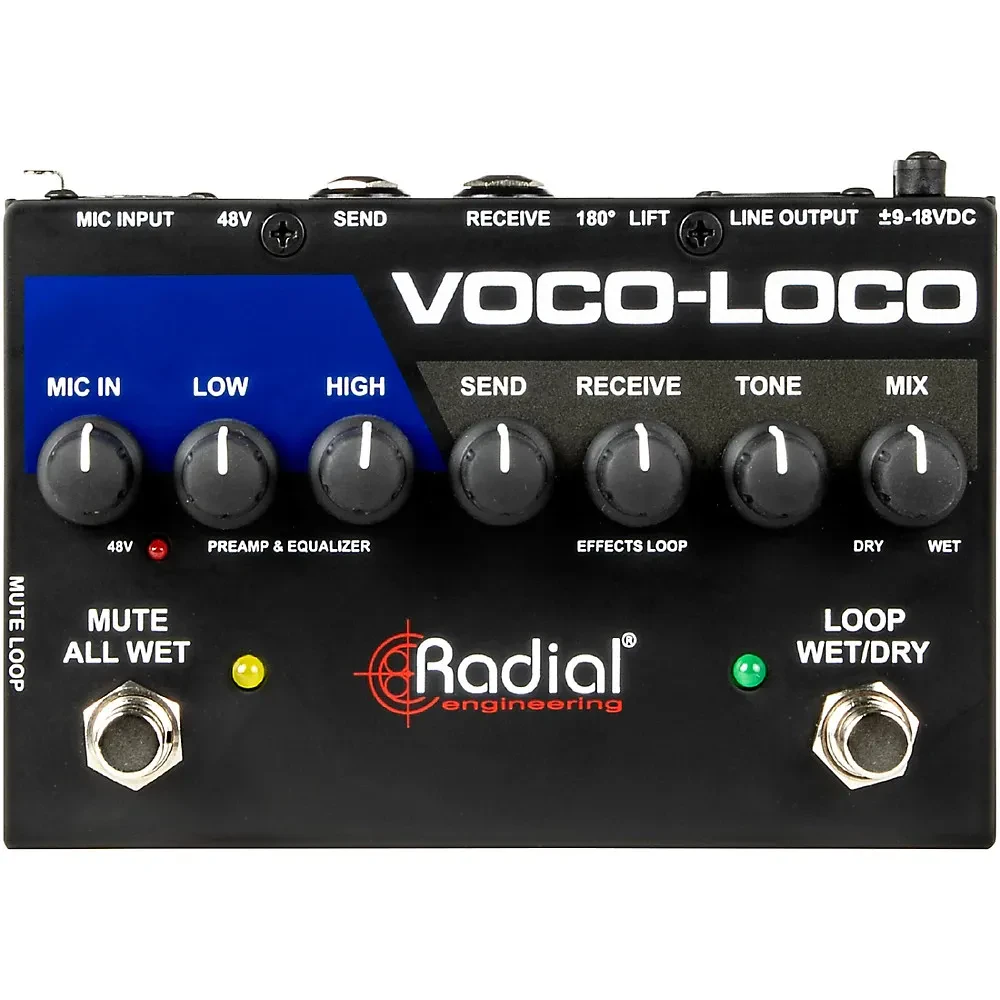 Процессор эффектов для вокала Radial Engineering Voco-Loco MK2 48 В фантом, FX Loop, 9–18 В DC