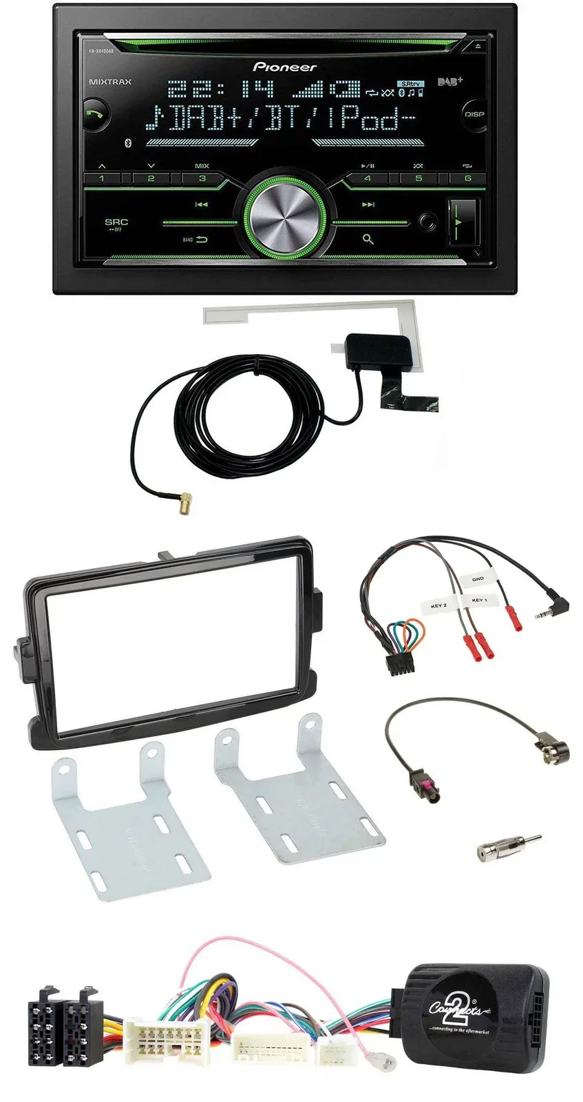 Pioneer CD USB Lenkrad Bluetooth 2DIN DAB Autoradio für Dacia Sandero ab 13 pian