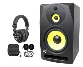 Rockville DPM10B 10" 400w Powered Active 3-Way Studio Monitor Speaker+Headphones