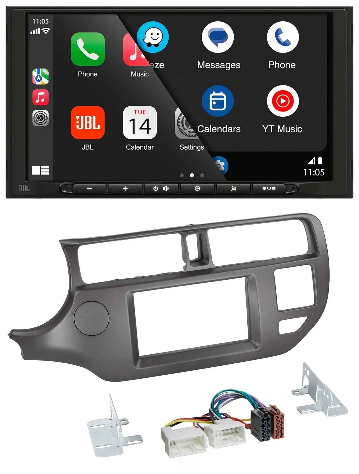 Автомагнитола JBL 2-DIN DAB Bluetooth USB MP3 для Kia Rio (UB, 2011–2014), антрацит