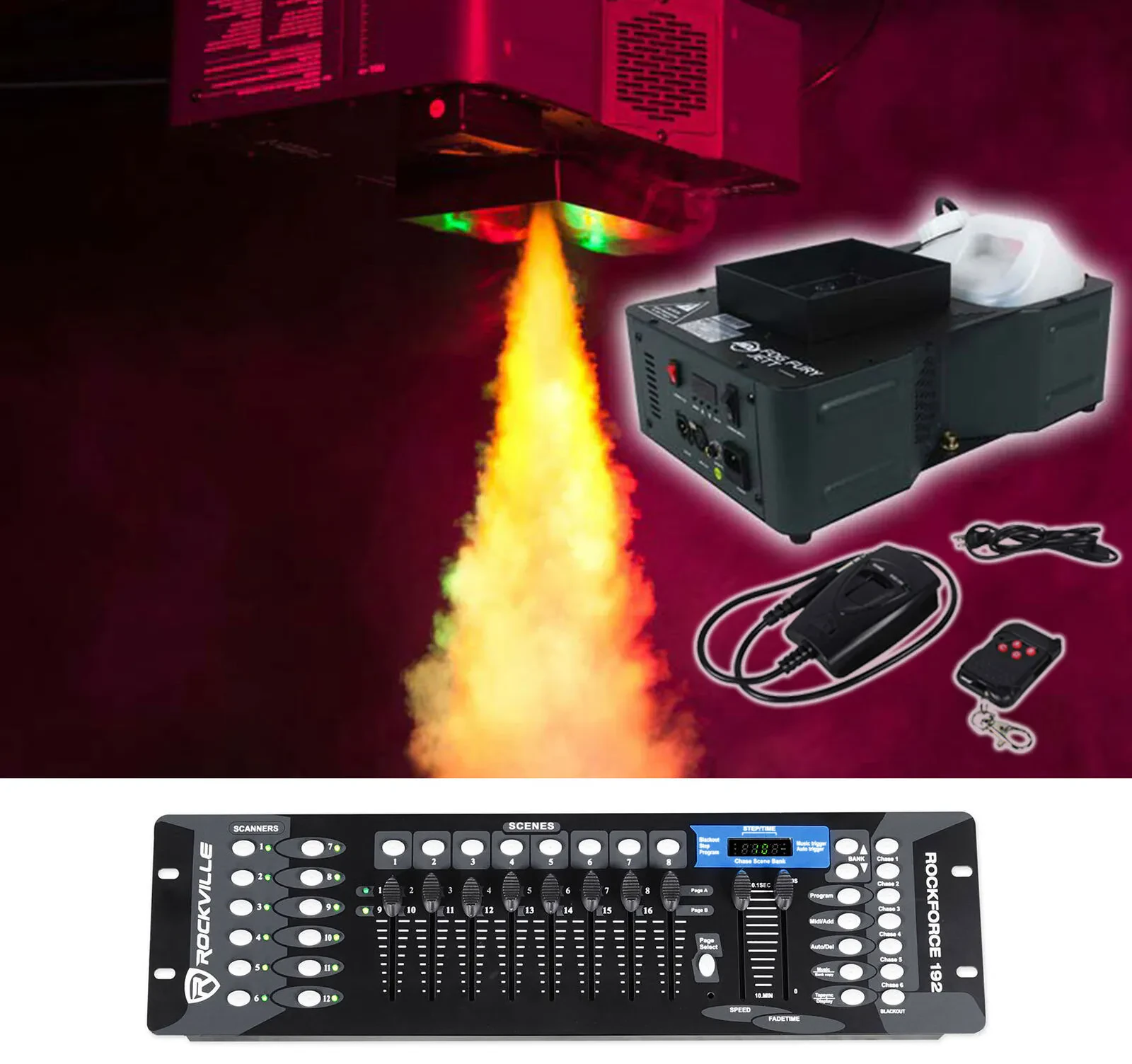 Генератор дыма American DJ Fog Fury Jett вертикальный с беспроводным пультом и DMX-контроллером (набор)