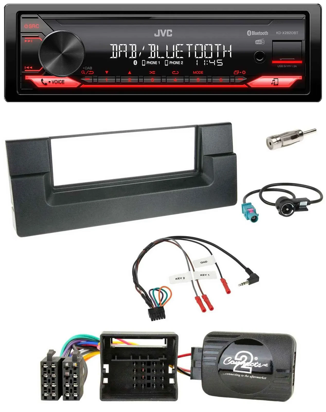JVC Bluetooth USB DAB Lenkrad Autoradio für BMW 5er E39 01-04 Aktivsystem Quadlo