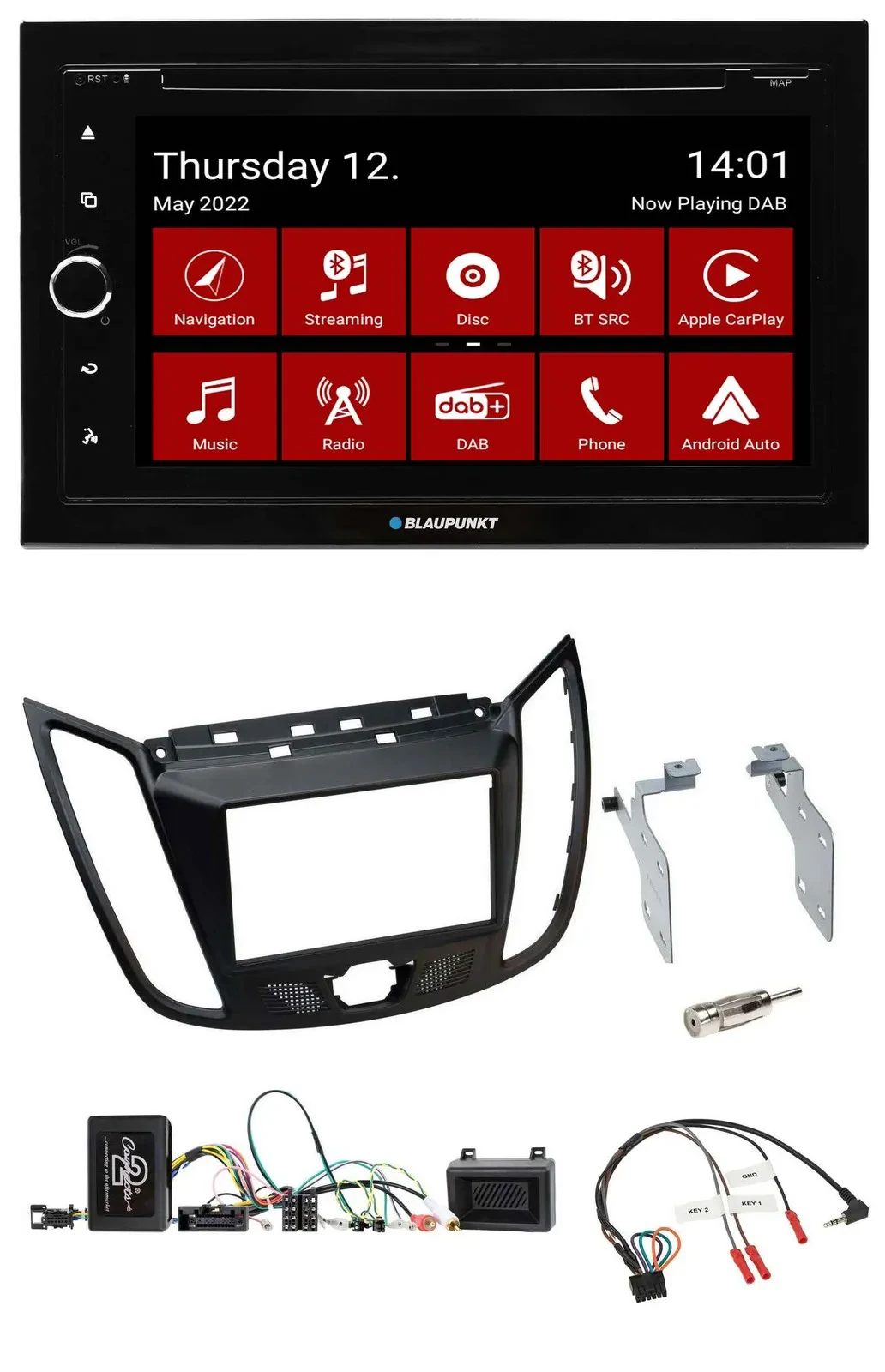 Blaupunkt 2DIN Lenkrad Bluetooth USB TMC DAB Navigation für Ford Kuga DM2 ab 201