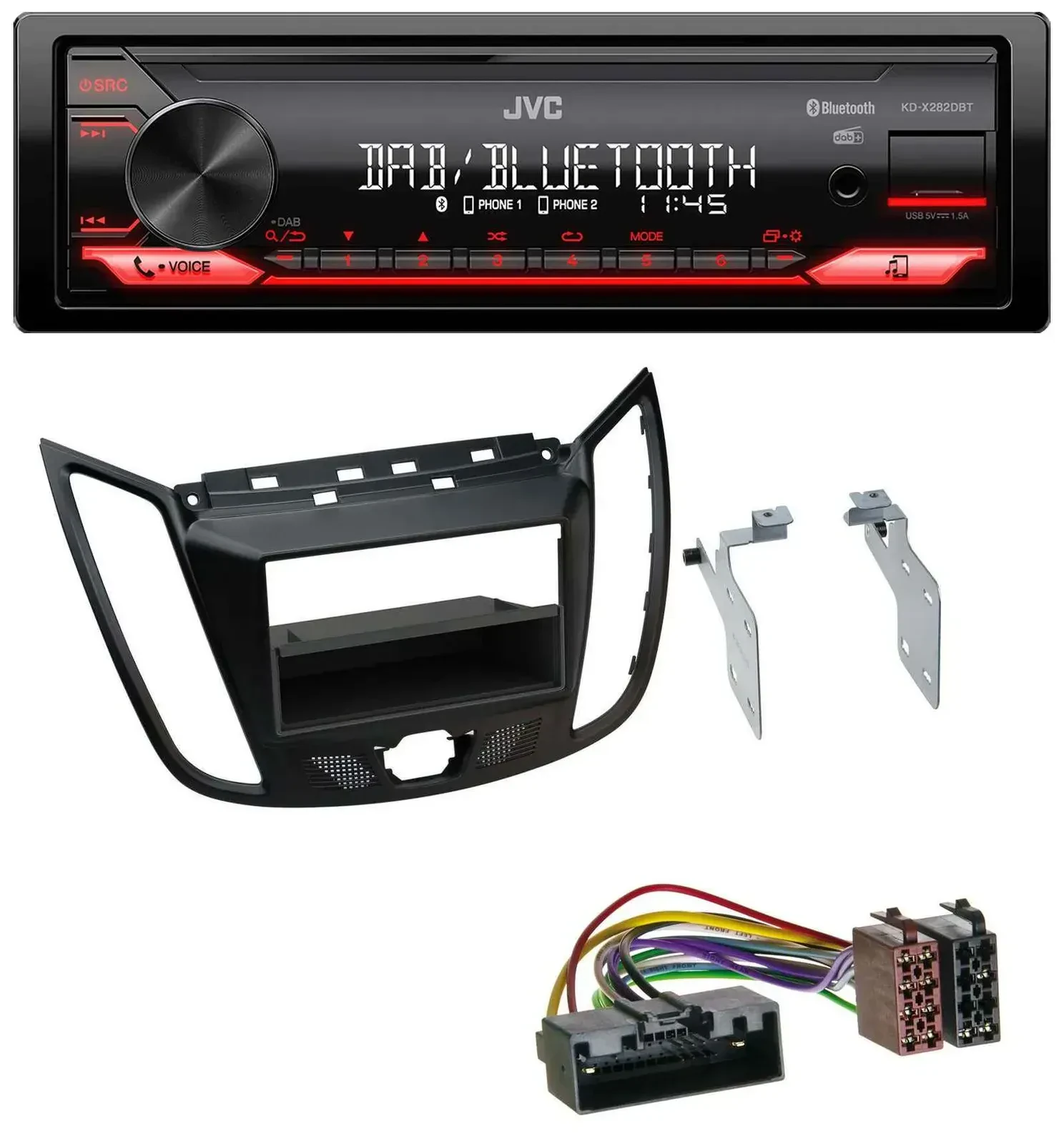 Автомагнитола для Ford C-Max/Kuga JVC Bluetooth, USB, DAB, MP3 матовый черный