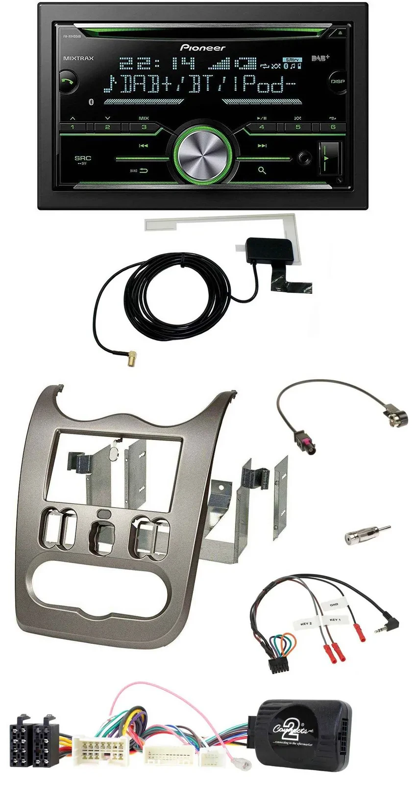 Pioneer CD USB Lenkrad Bluetooth 2DIN DAB Autoradio für Dacia ab 2012 dunkelsilb