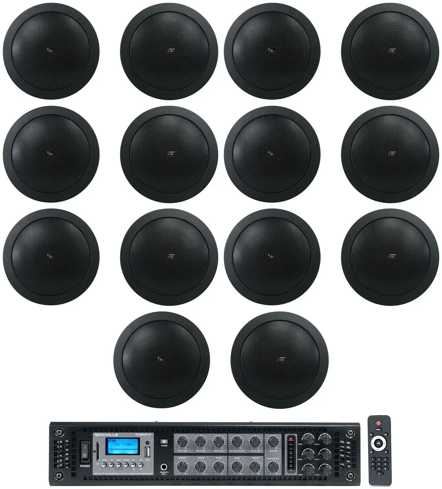 Потолочная акустика Rockville RCS650-6+(7) CONTROL 14C/T-BK Black с усилителем (14 штук)