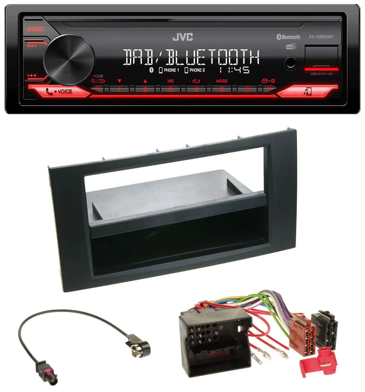 Автомагнитола JVC Bluetooth USB DAB MP3 для Ford Fusion/Transit/Kuga 2005–2012 черная