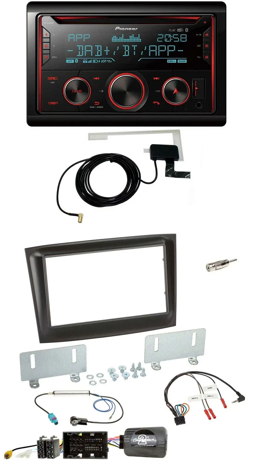 Автомагнитола для Fiat Doblo Pioneer 2 DIN DAB USB CD Bluetooth, черный