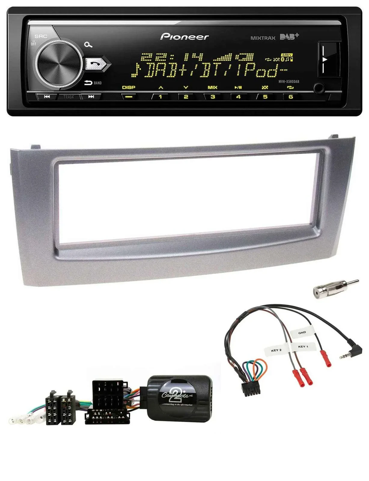 Pioneer Bluetooth USB DAB Lenkrad Autoradio für Fiat Grande Punto 2006-2010 grau
