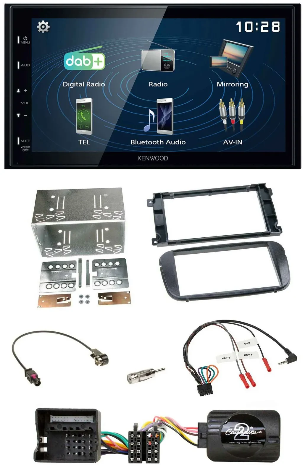 Kenwood 2DIN Bluetooth Lenkrad USB DAB Autoradio für Ford Focus C Max Galaxy Pro