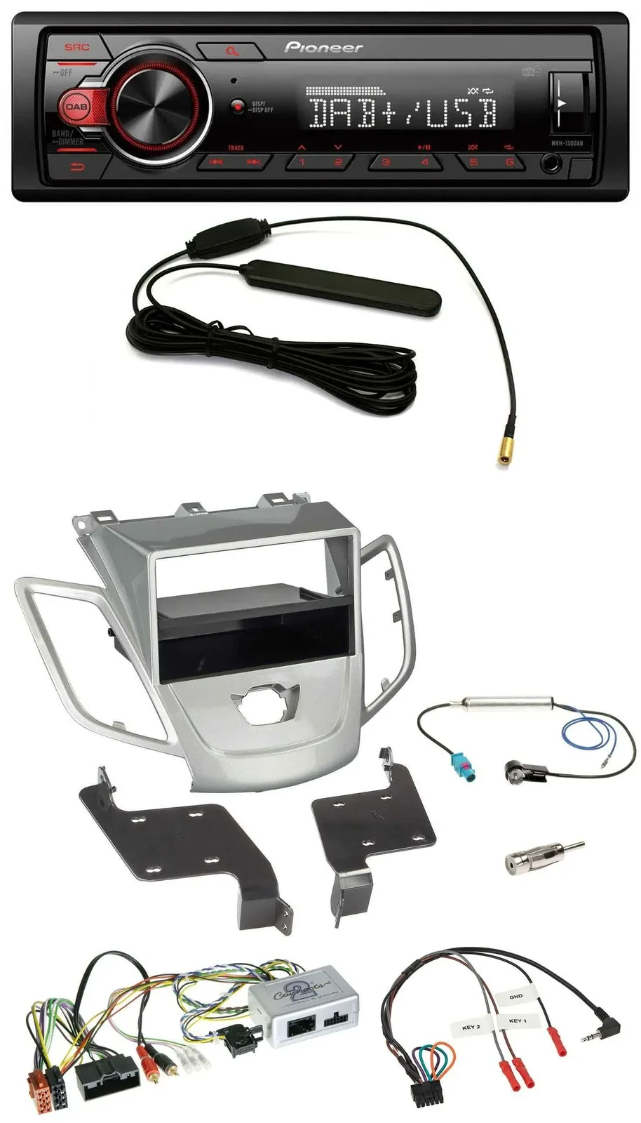 Автомагнитола Pioneer 1DIN DAB USB для Ford Fiesta 2010–2017 (для авто без штатного дисплея)