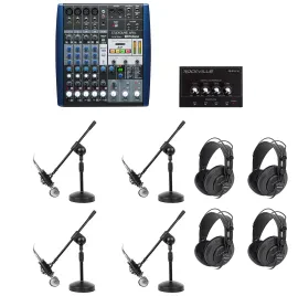 Presonus AR8 Podcast Studio Bundle w/Mics+Cables+Samson Headphones+Boom Stands