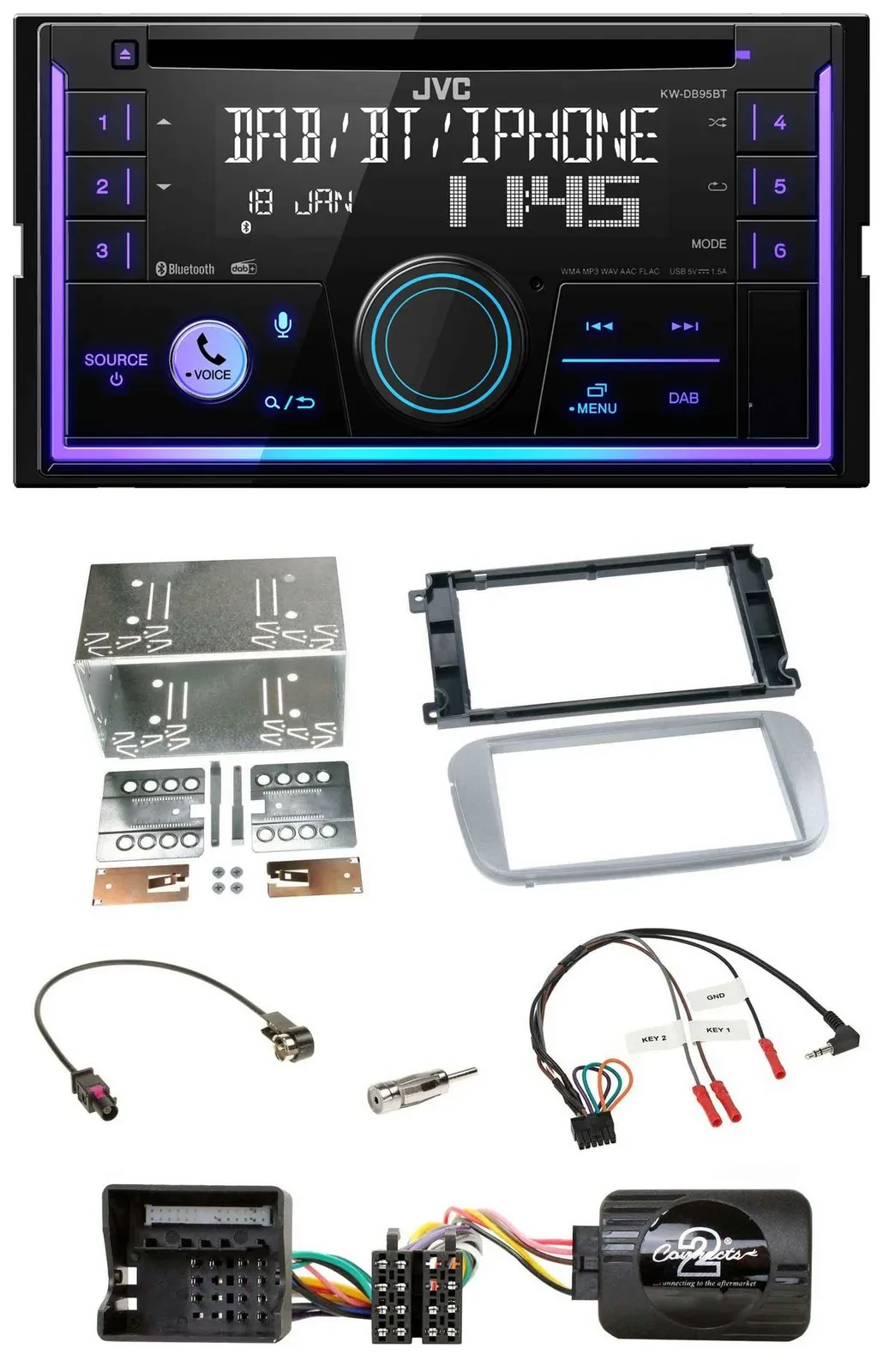JVC Lenkrad USB 2DIN DAB Bluetooth CD Autoradio für Ford Galaxy C Max Focus Prof